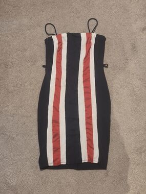 Focus Navy, White & Red Striped Bodycon Mini Dress